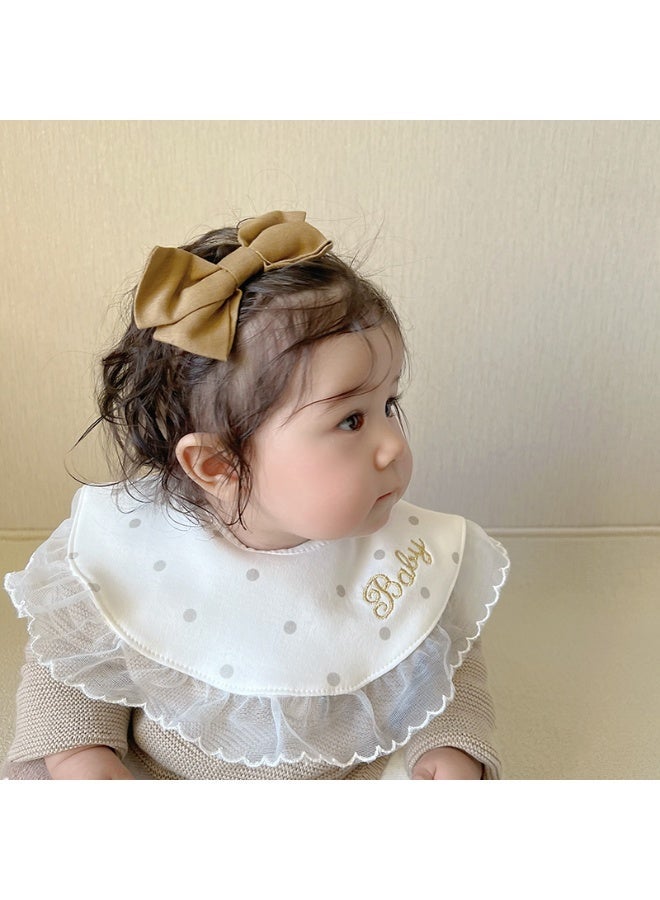Premium Lace-Trimmed Cotton Baby Bib with Polka Dot and Gold 'Baby' Embroidery - Soft Skin-Friendly Drool Bib for Elegant Protection - Image 1