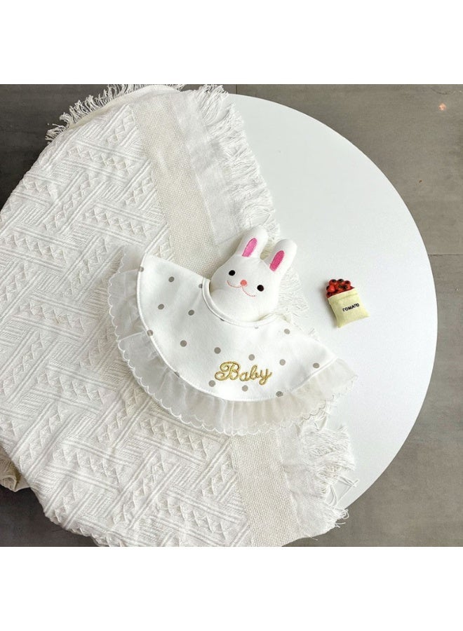 Premium Lace-Trimmed Cotton Baby Bib with Polka Dot and Gold 'Baby' Embroidery - Soft Skin-Friendly Drool Bib for Elegant Protection - Image 2