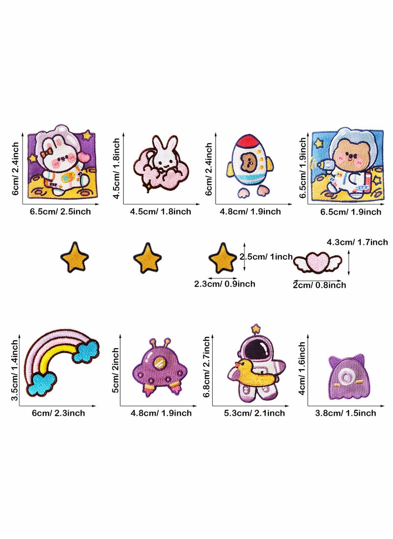 KASTWAVE Purple Space Astronaut Iron On Patches Applique Stickers Starry Sky Space Rabbit Space Bear Embroidered for Clothes Jacket T-Shirt DIY Accessories Shoes  21 PCS  - Image 3