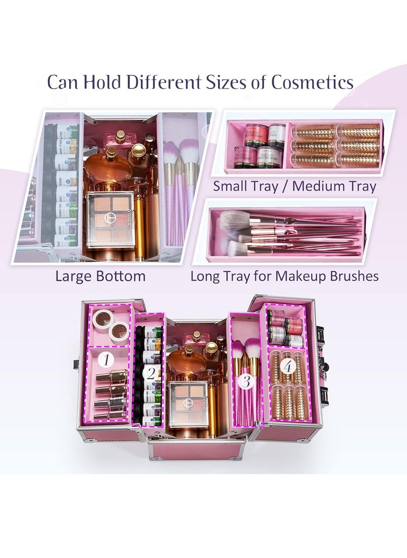 FRENESSA - Frenessa Makeup Train Case Cosmetic Organizer Case Portable Travel Storage Box 4 trays with Dividers Lockable Make Up Case for Makeup Artist, Nail Tech, Crafter Makeup Tools Makeup Toiletry Case - Image 1