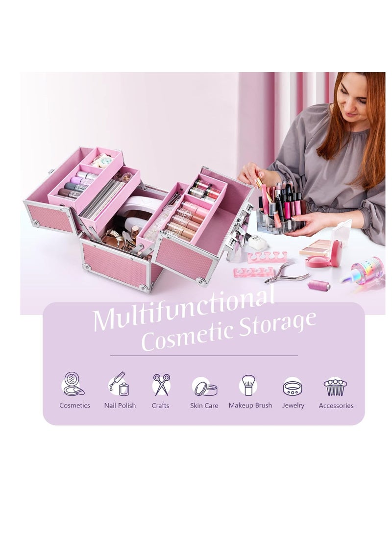 FRENESSA - Frenessa Makeup Train Case Cosmetic Organizer Case Portable Travel Storage Box 4 trays with Dividers Lockable Make Up Case for Makeup Artist, Nail Tech, Crafter Makeup Tools Makeup Toiletry Case - Image 1