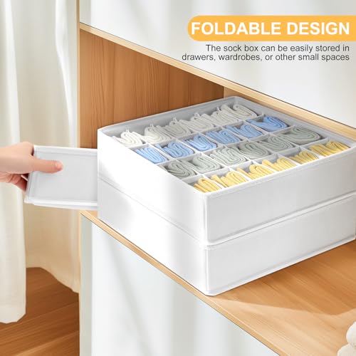 Easortm Sock Organizer 4 Pack, 24 Cell Foldable Underwear & Sock Storage, Drawer Organizer for Ties, Belts. (White) - Image 4