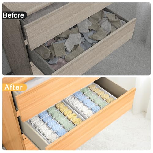 Easortm Sock Organizer 4 Pack, 24 Cell Foldable Underwear & Sock Storage, Drawer Organizer for Ties, Belts. (White) - Image 5