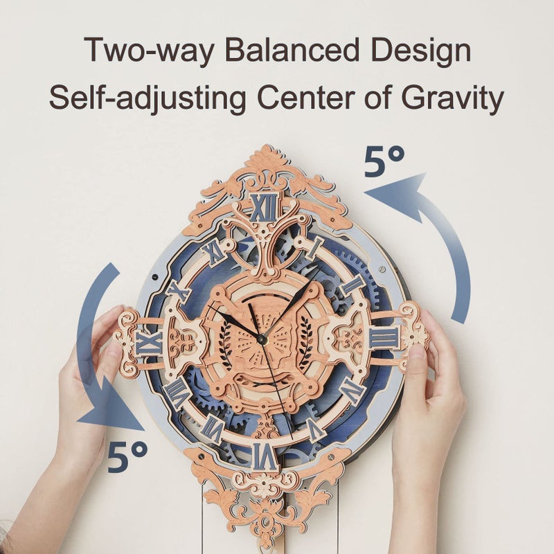 ROKR 3D Puzzles for Adults Vintage Wooden Pendulum Clock Kits 12", Mechanical Building Model Kits DIY Wall Clock Hobbies for Adults Home Decor Gifts - Image 4