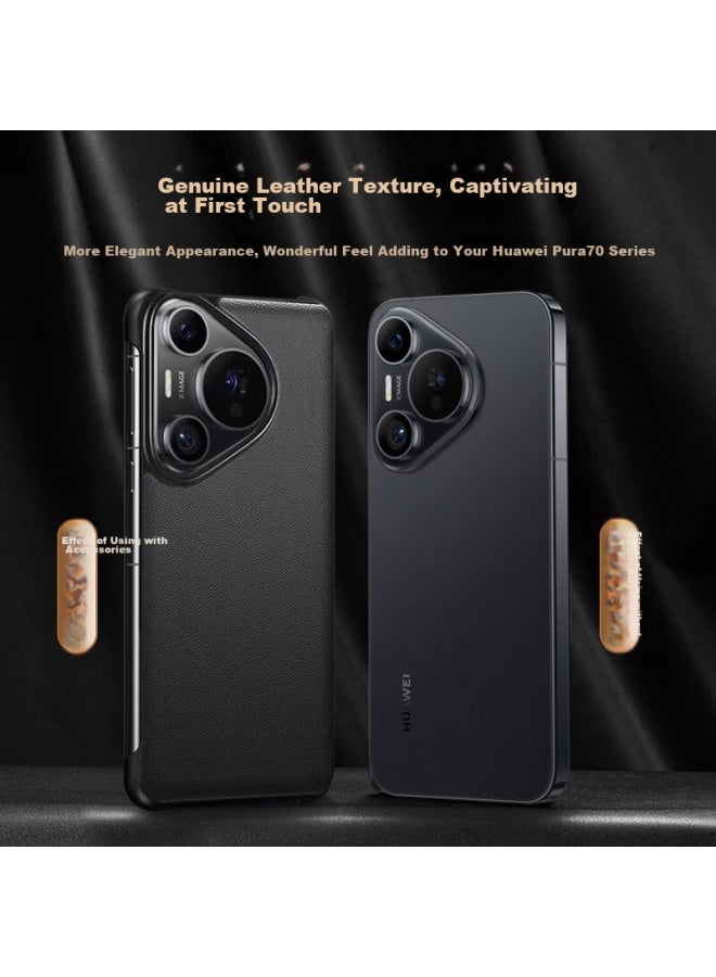 KOOLIFE حافظة هاتف Koolife متوافقة مع Huawei Pura70Pro، غطاء واقي Huawei P70Pro/+، حافظة جلدية أصلية بتصميم قابل للطي مع نافذة ذكية، سهلة التركيب، حماية كاملة، مضادة للصدمات، سوداء بسيطة - Image 4