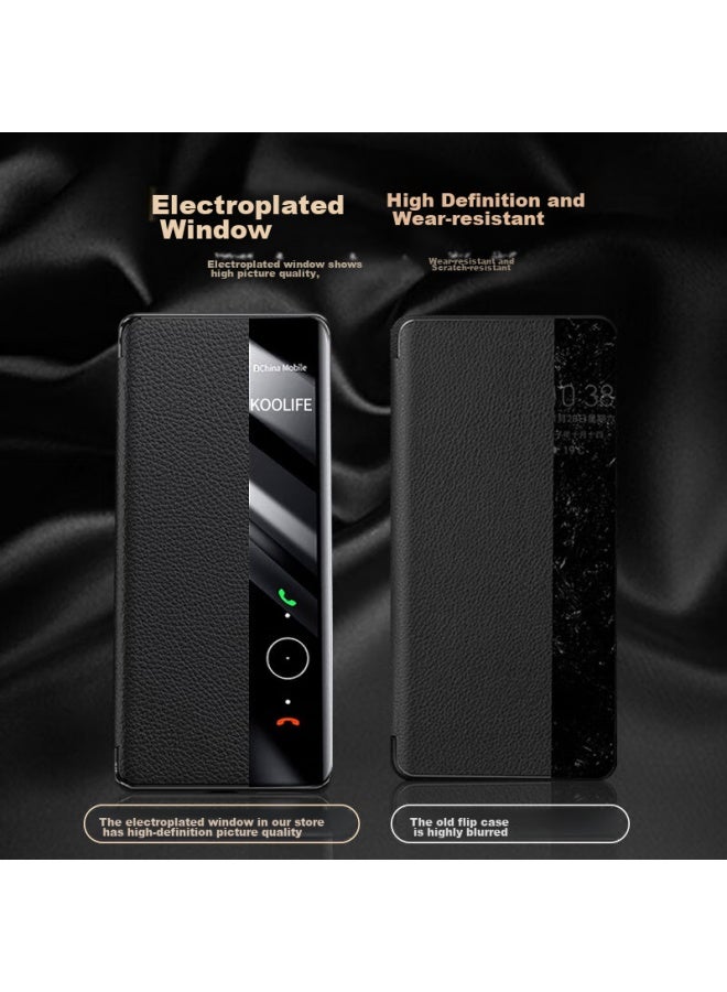 KOOLIFE حافظة هاتف Koolife متوافقة مع Huawei Pura70Pro، غطاء واقي Huawei P70Pro/+، حافظة جلدية أصلية بتصميم قابل للطي مع نافذة ذكية، سهلة التركيب، حماية كاملة، مضادة للصدمات، سوداء بسيطة - Image 5