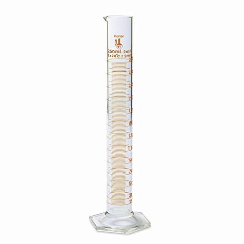 Karter Scientific 250ml Graduated Cylinder, Borosilicate 3.3 Glass, Single Metric Scale, Class B, Karter Scientific 213I13 (Single) - Image 4