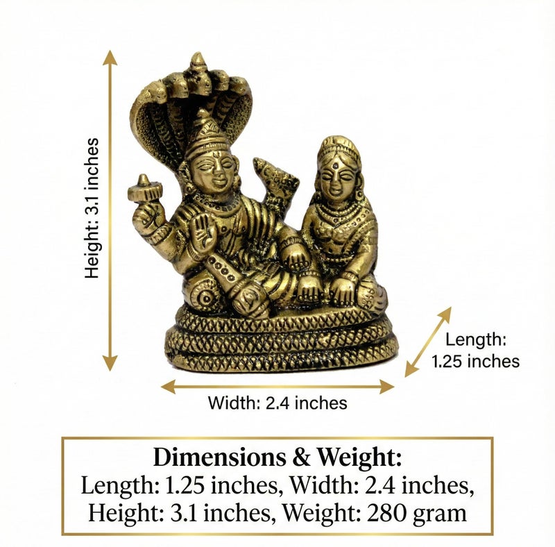 ESPLANADE Brass Vishnu Laxmi in Ksheer Sagar - Lakshmi Narayan - Murti Idol Statue Sculpture - Golden - 3.1" Inches - Image 4