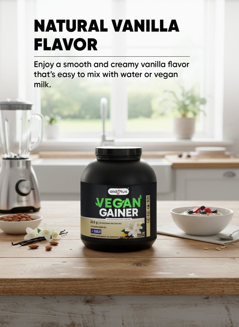AID PLUS Vegan Gainer Vanilla 2000g | 75g Plant-Based Protein | High-Energy Vegan Weight Gainer | Muscle Gain Supplement | Gluten-Free, Dairy-Free, Soy-Free - Image 3