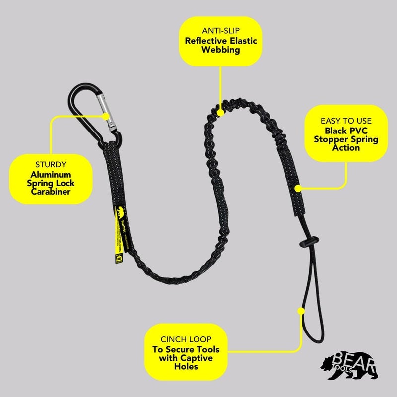 BearTOOLS Tool Safety Lanyard with Carabiner, Adjustable Loop | 3 ft, Max Load 8kg / 17lbs | Tough and Durable, Use for Working at Height - Scaffolding, Construction, Tree Work, Window Cleaning (10) - Image 4
