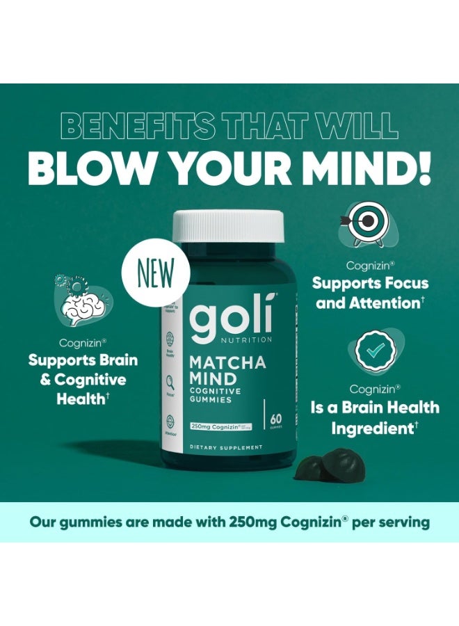 Goli Matcha Mind Gummies - Pack of 60 - Green Tea Leaf Powder with Cognizine for Focus, Attention and Brain Health, Vegan, GMO Free, Gluten Free and Gelatin Free - Image 4