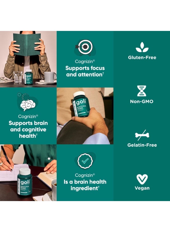 Goli Matcha Mind Gummies - Pack of 60 - Green Tea Leaf Powder with Cognizine for Focus, Attention and Brain Health, Vegan, GMO Free, Gluten Free and Gelatin Free - Image 3