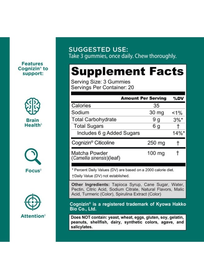 Goli Matcha Mind Gummies - Pack of 60 - Green Tea Leaf Powder with Cognizine for Focus, Attention and Brain Health, Vegan, GMO Free, Gluten Free and Gelatin Free - Image 2