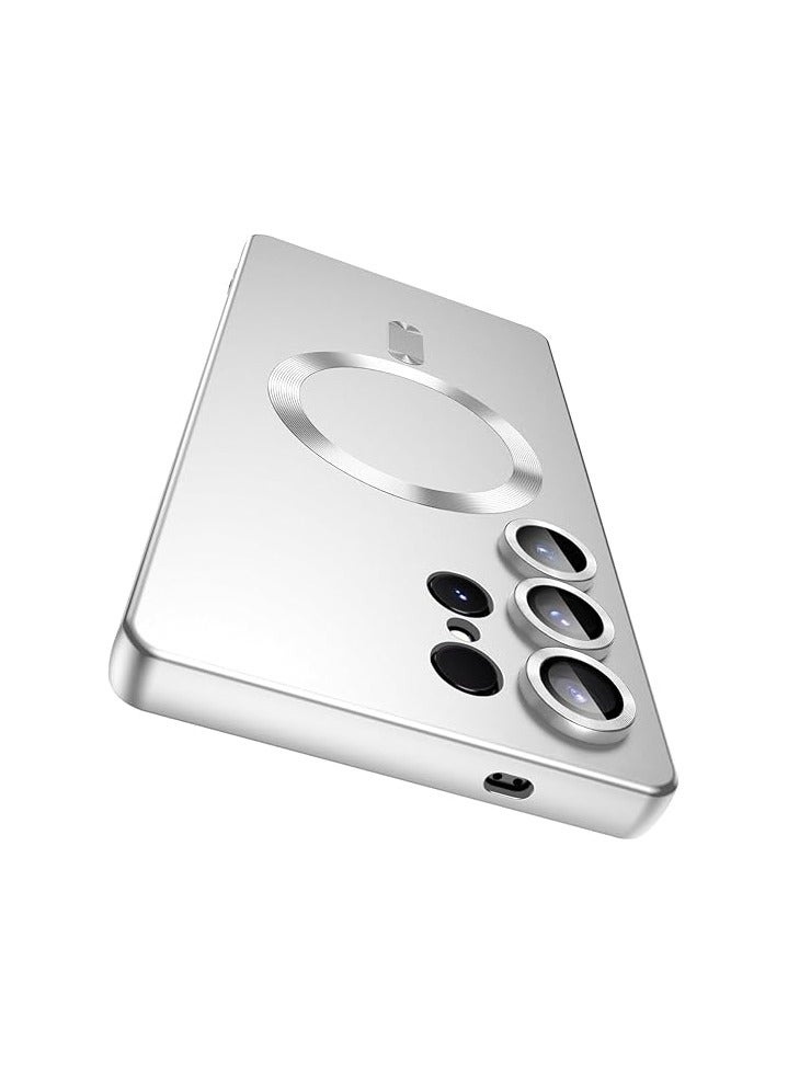Case Cover Compatible with Magnetic for Samsung Galaxy S25 Ultra Case [Compatible with MagSafe][Built-in Camera Lens Protector] Slim Soft Silicone Bumper Shockproof Metallic Luster (Silver) - Image 1