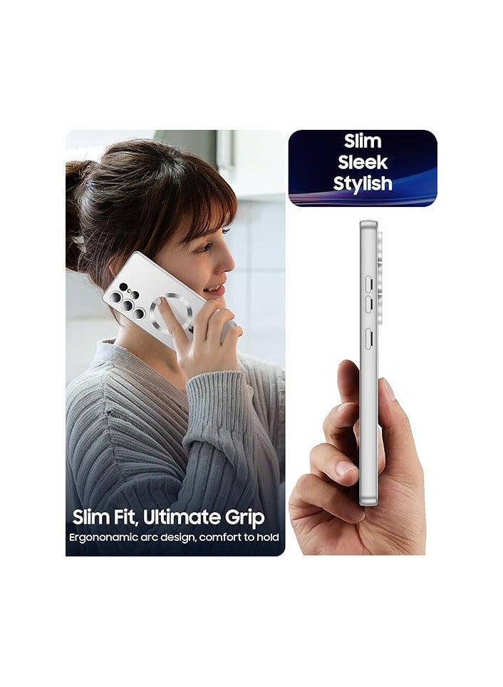 Case Cover Compatible with Magnetic for Samsung Galaxy S25 Ultra Case [Compatible with MagSafe][Built-in Camera Lens Protector] Slim Soft Silicone Bumper Shockproof Metallic Luster (Silver) - Image 2