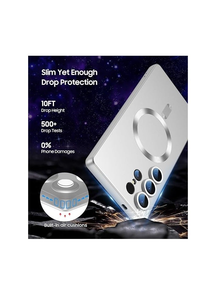 Case Cover Compatible with Magnetic for Samsung Galaxy S25 Ultra Case [Compatible with MagSafe][Built-in Camera Lens Protector] Slim Soft Silicone Bumper Shockproof Metallic Luster (Silver) - Image 4