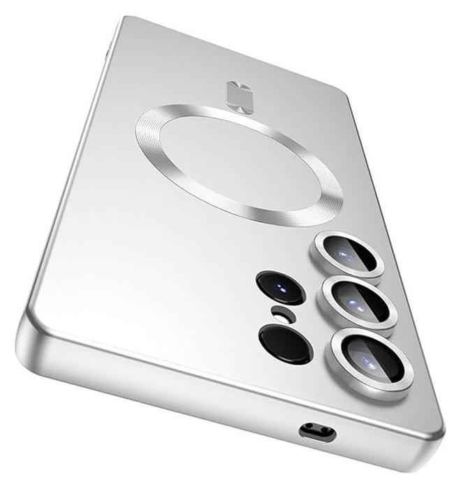 Case Cover Compatible with Magnetic for Samsung Galaxy S25 Ultra Case [Compatible with MagSafe][Built-in Camera Lens Protector] Slim Soft Silicone Bumper Shockproof Metallic Luster (Silver) - Image 1