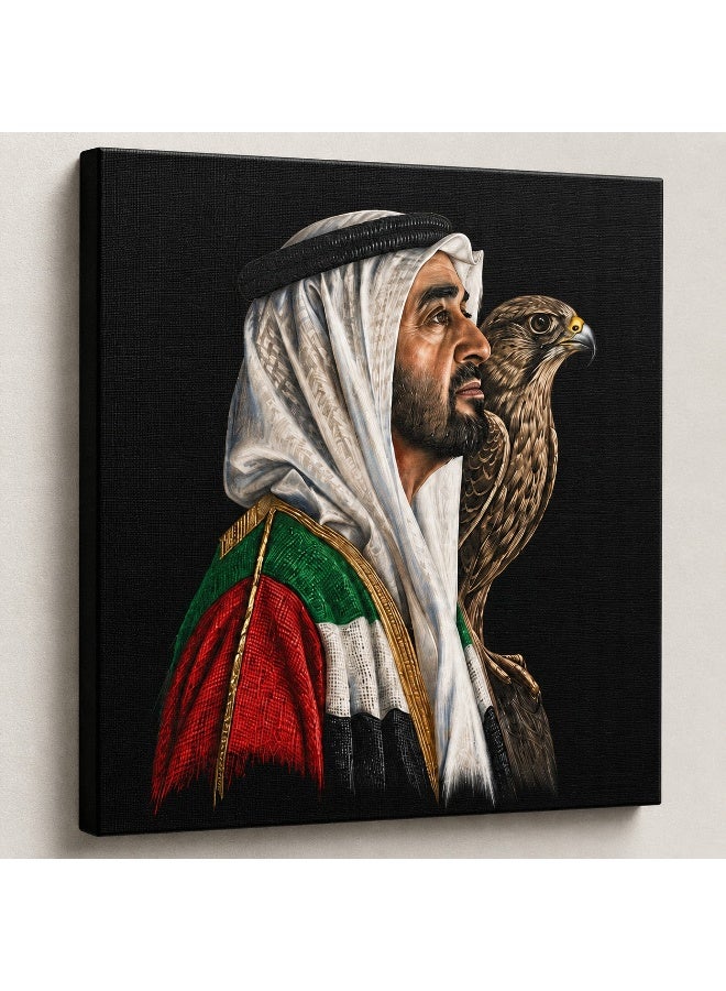 ARS Framed Canvas Wall Art Print UAE Leader, Uae Flag, 55 National Day, Leader, with Falcon, Modern Arabic Wall Decor Painting for Living Room, Bedroom, Office, Ready to Hang, Multiple Sizes - Image 2
