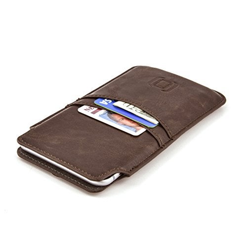 Dockem Provincial Wallet Sleeve for iPhone 11-15 Pro Max, 14-16 Plus, XS Max, 6-8 Plus (6.5/6.7 inch) – Vintage Vegan Leather Pouch Cover with 2 Card Holder Slots [Brown] - Image 1