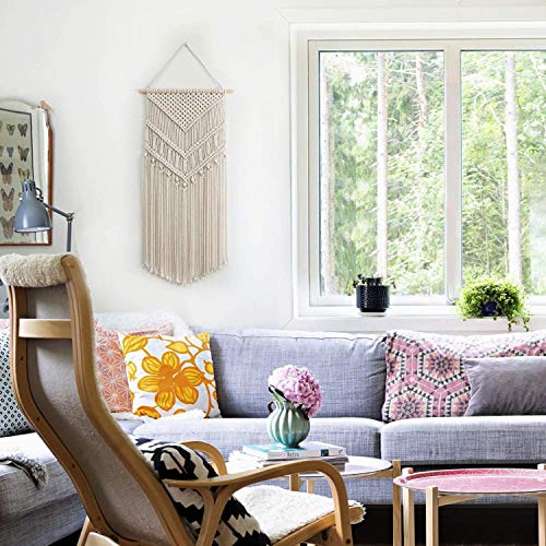 ecofynd Cotton Boho Bohemian Nordic Woven Wall Hanging Tapestry Hippie Beautiful Geometric Art (W019, Beige, Medium, Abstract) - Image 5
