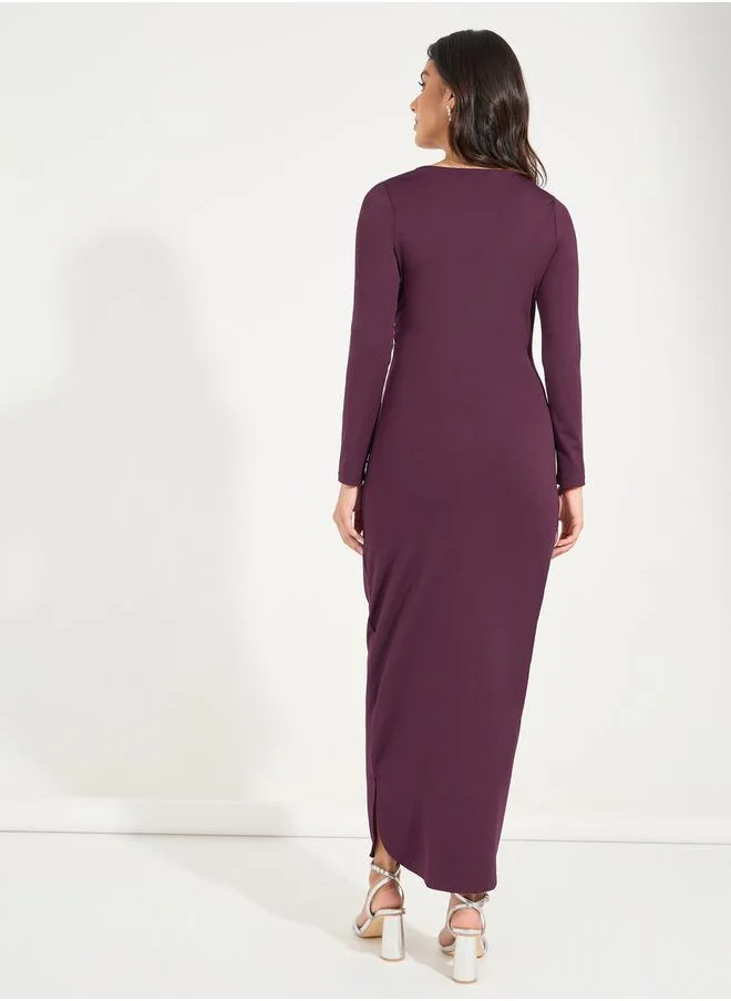 Styli Gathered High Neck Fitted Maxi Dress