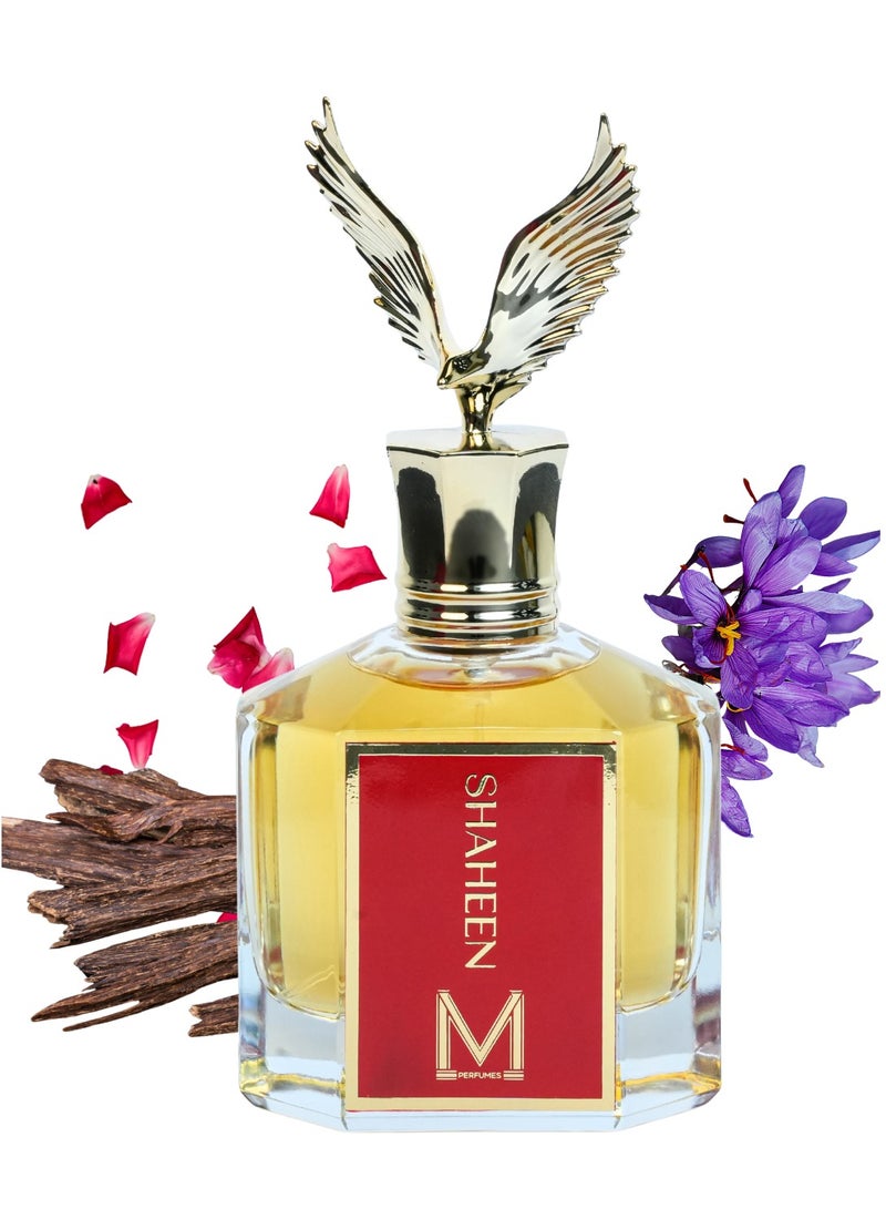 عطور VM شاهين – أو دو بارفان للجنسين 100 مل – عطر الزعفران، الورد، والعود الخشبي - Image 2