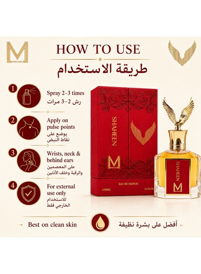 VM PERFUMES SHAHEEN Eau de Parfum – Saffron Rose & Woody Oud –Unisex Fragrance – 100ml - Image 5