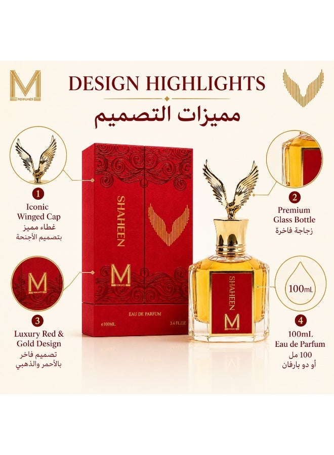 VM PERFUMES SHAHEEN Eau de Parfum – Saffron Rose & Woody Oud –Unisex Fragrance – 100ml - Image 4