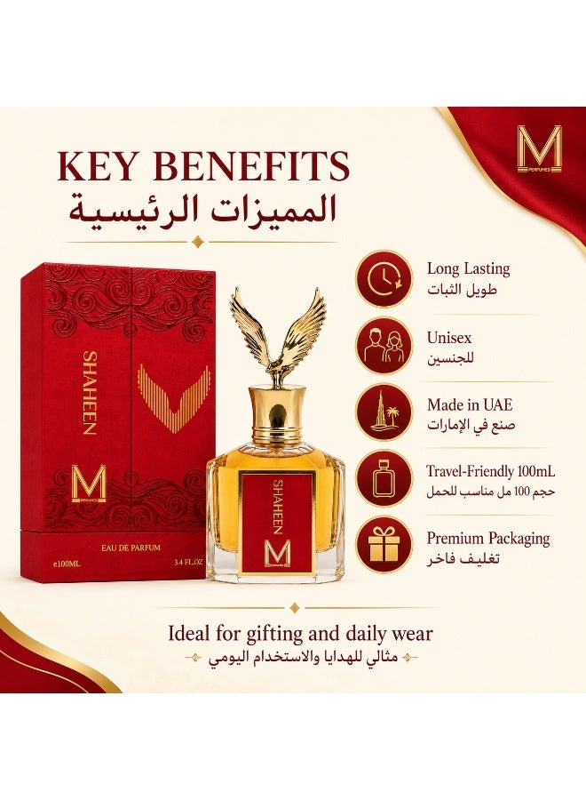 VM PERFUMES SHAHEEN Eau de Parfum – Saffron Rose & Woody Oud –Unisex Fragrance – 100ml - Image 2