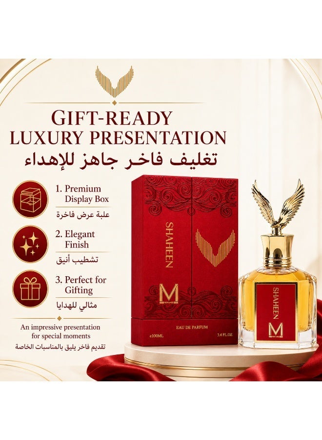VM PERFUMES SHAHEEN Eau de Parfum – Saffron Rose & Woody Oud –Unisex Fragrance – 100ml - Image 3