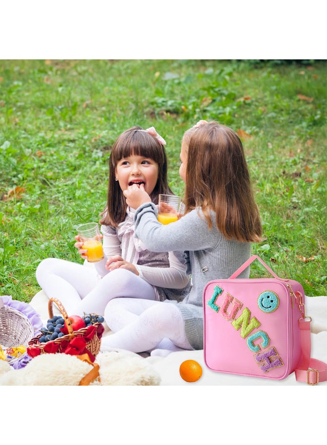 Bincoo Reusable Lunch Box Insulated Lunch Bag Cooler Bag With Adjustable Shoulder Strap, Smiley Preppy Lunch Bag for Girls School Travel Picnic-23*23*8cm (Pink) - Image 3