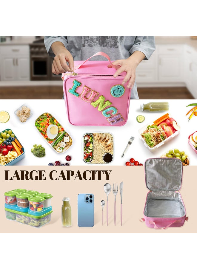 Bincoo Reusable Lunch Box Insulated Lunch Bag Cooler Bag With Adjustable Shoulder Strap, Smiley Preppy Lunch Bag for Girls School Travel Picnic-23*23*8cm (Pink) - Image 5
