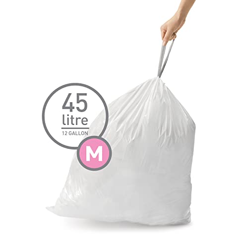 simplehuman Code M 100 Count, Dispenser Pack Custom Fit Liners, Drawstring Trash Bags, 45 Liter / 11.9 Gallon, White - Image 2
