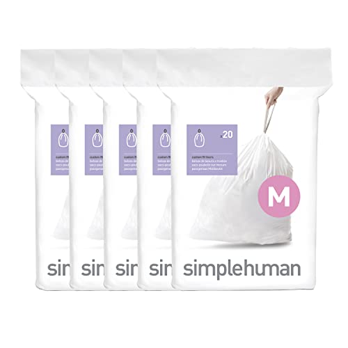 simplehuman Code M 100 Count, Dispenser Pack Custom Fit Liners, Drawstring Trash Bags, 45 Liter / 11.9 Gallon, White - Image 1