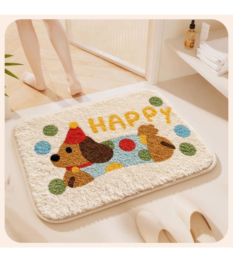 31.5x63 Inch Faux Fur Cream White Plush Cute Dog Shape Carpet Non Slip Living Room Sofa Decor Mat For Bedroom Bathroom Window - Image 2