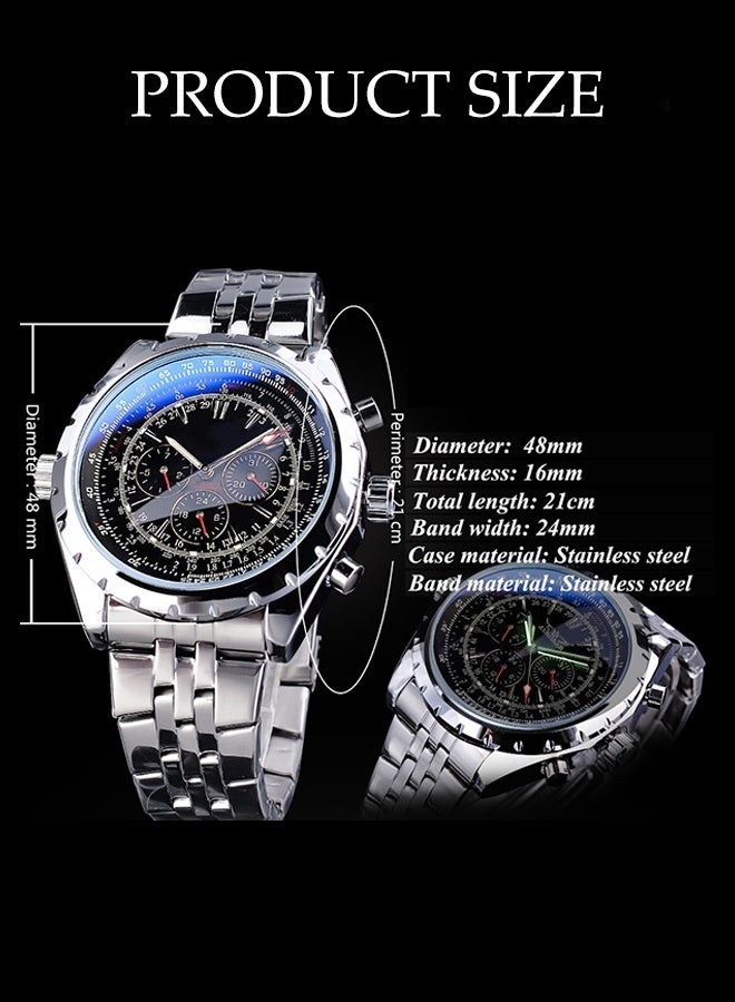 DUNISO Men's Wrist Watch,Stainless Steel Luminous Pointer Waterproof Multifunction Watch,Three-eye Six-Pin Calendar Week,Business Automatic Mechanical Watch - Image 2