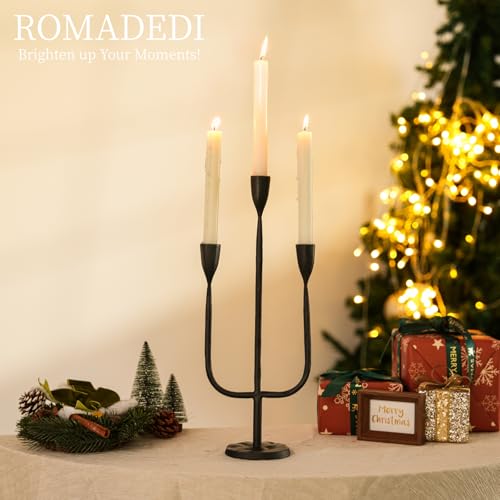 Romadedi Candelabra Balck Candlestick Holders Taper Candle Holders Metal Tall Vintage Candle Holders Christmas Iron for Table Centerpiece Antique Decor Fireplace Decorative Mantle - Image 3