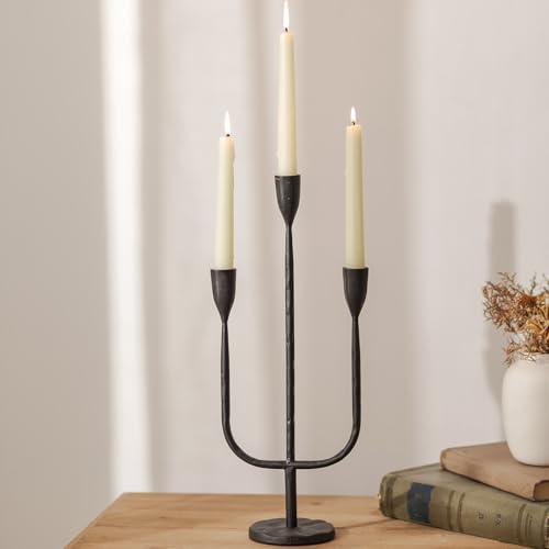 Romadedi Candelabra Balck Candlestick Holders Taper Candle Holders Metal Tall Vintage Candle Holders Christmas Iron for Table Centerpiece Antique Decor Fireplace Decorative Mantle - Image 1