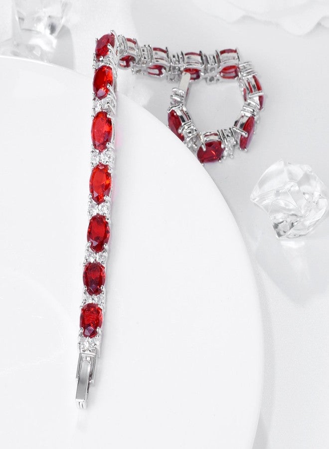 SELOVO Elegant Women Link Chain Tennis Bracelet Red Zircon CZ Silver Tone - Image 4