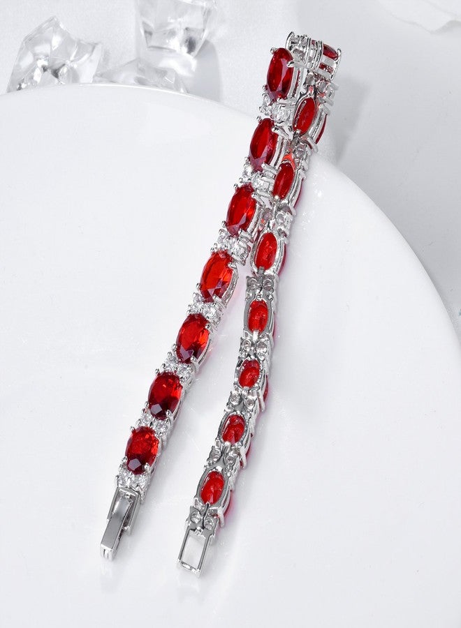 SELOVO Elegant Women Link Chain Tennis Bracelet Red Zircon CZ Silver Tone - Image 3