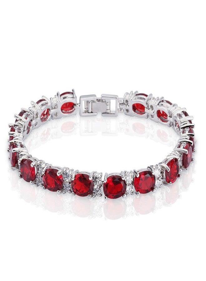 SELOVO Elegant Women Link Chain Tennis Bracelet Red Zircon CZ Silver Tone - Image 1