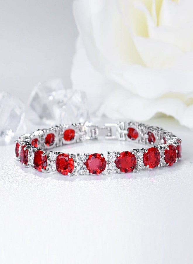 SELOVO Elegant Women Link Chain Tennis Bracelet Red Zircon CZ Silver Tone - Image 2