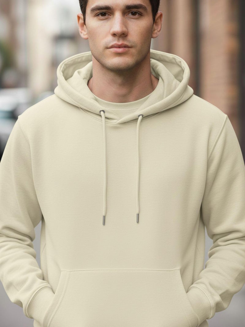 ENCIGER Men’s Solid Hoodie | 100% Cotton Fleece Warm Sweatshirt with Kangaroo Pocket & Adjustable Hood | Regular Fit Winter Wear for Men Off-White, L - Image 5