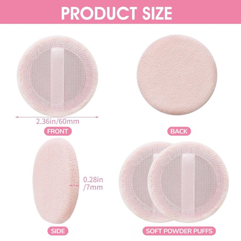 RIANZ® Pack of 4 Powder Puff Round Velour Face Makeup Compact Body Container Setting Pressed Blending Foundation Cream Make Up Ribbon Strap Sponge Cushion Applicator (Pink) - Image 2