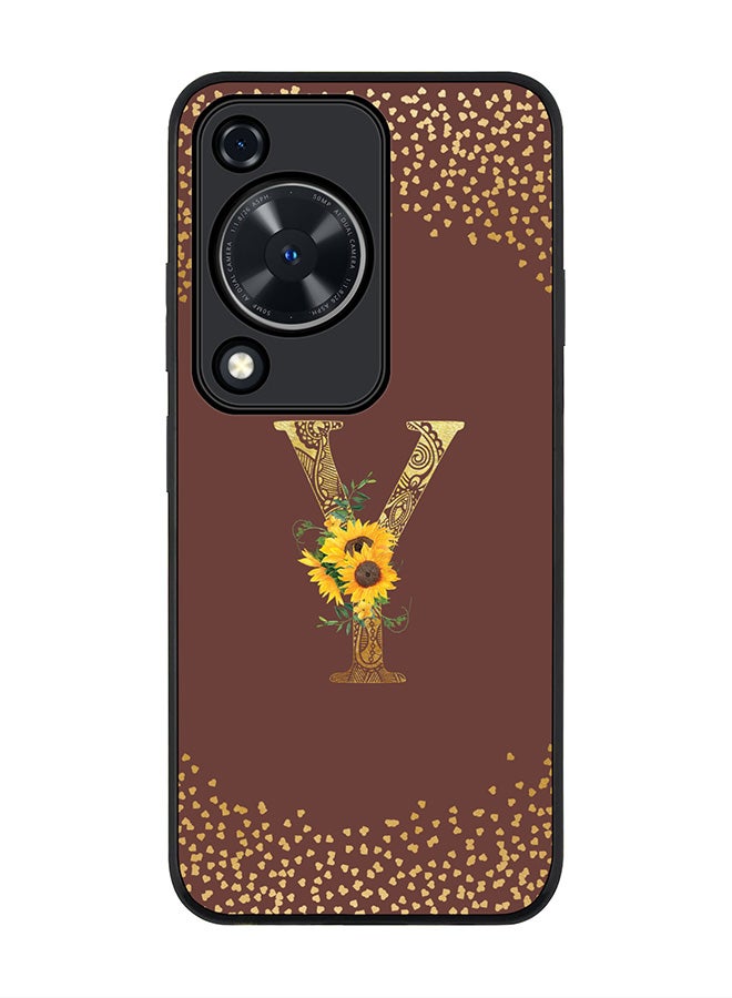 Stylizedd Rugged Black edge case for Huawei nova Y72 / Huawei Enjoy 70 4G,Slim fit Soft Cover Custom Monogram Initial Letter Floral Pattern Alphabet - Y (Brown) - Image 1