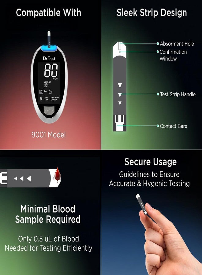 Dr Trust USA Gold Standard Blood Glucose Test Strips Plus Lancets - 50 Strips (Black) - Image 3