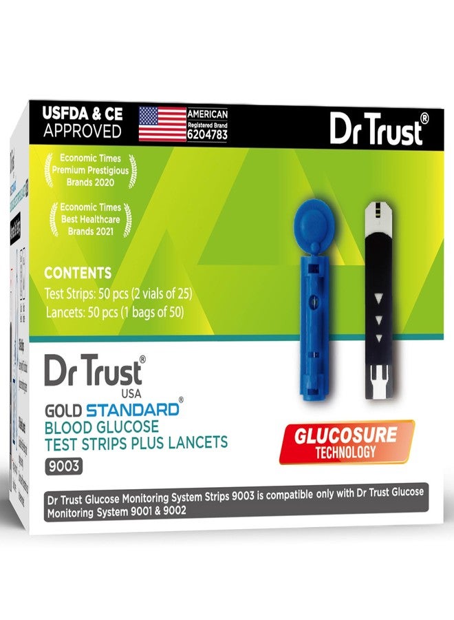 Dr Trust USA Gold Standard Blood Glucose Test Strips Plus Lancets - 50 Strips (Black) - Image 1