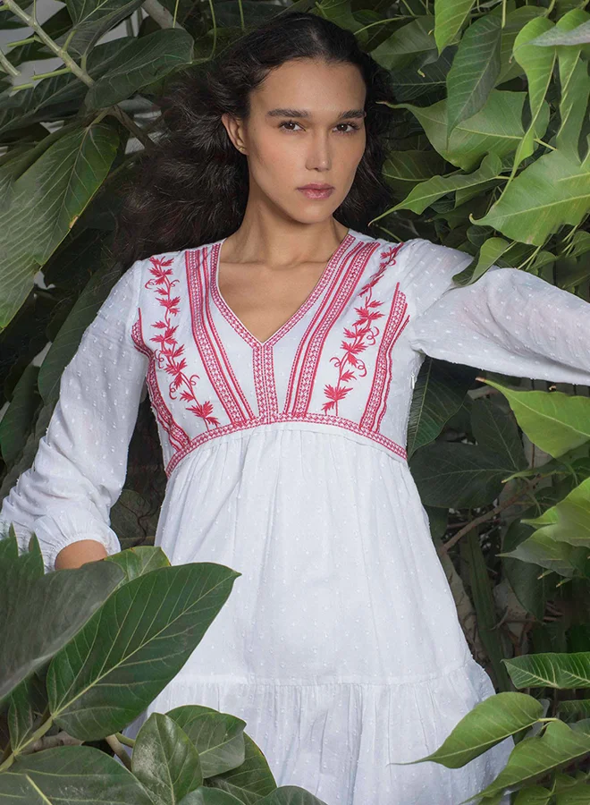 فيرجيو VIRGIO 100% Cotton Dress With Intricate Contrast Embroidery