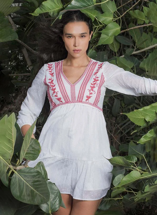 فيرجيو VIRGIO 100% Cotton Dress With Intricate Contrast Embroidery