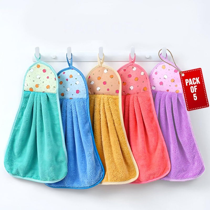 MAXOSHINE Microfiber Wash Basin Hand Towel-Sink Towel with Hanging Loop-Lint Free Super Absorbent Kitchen Napkins (Multicolor Pack of 5) - Image 1